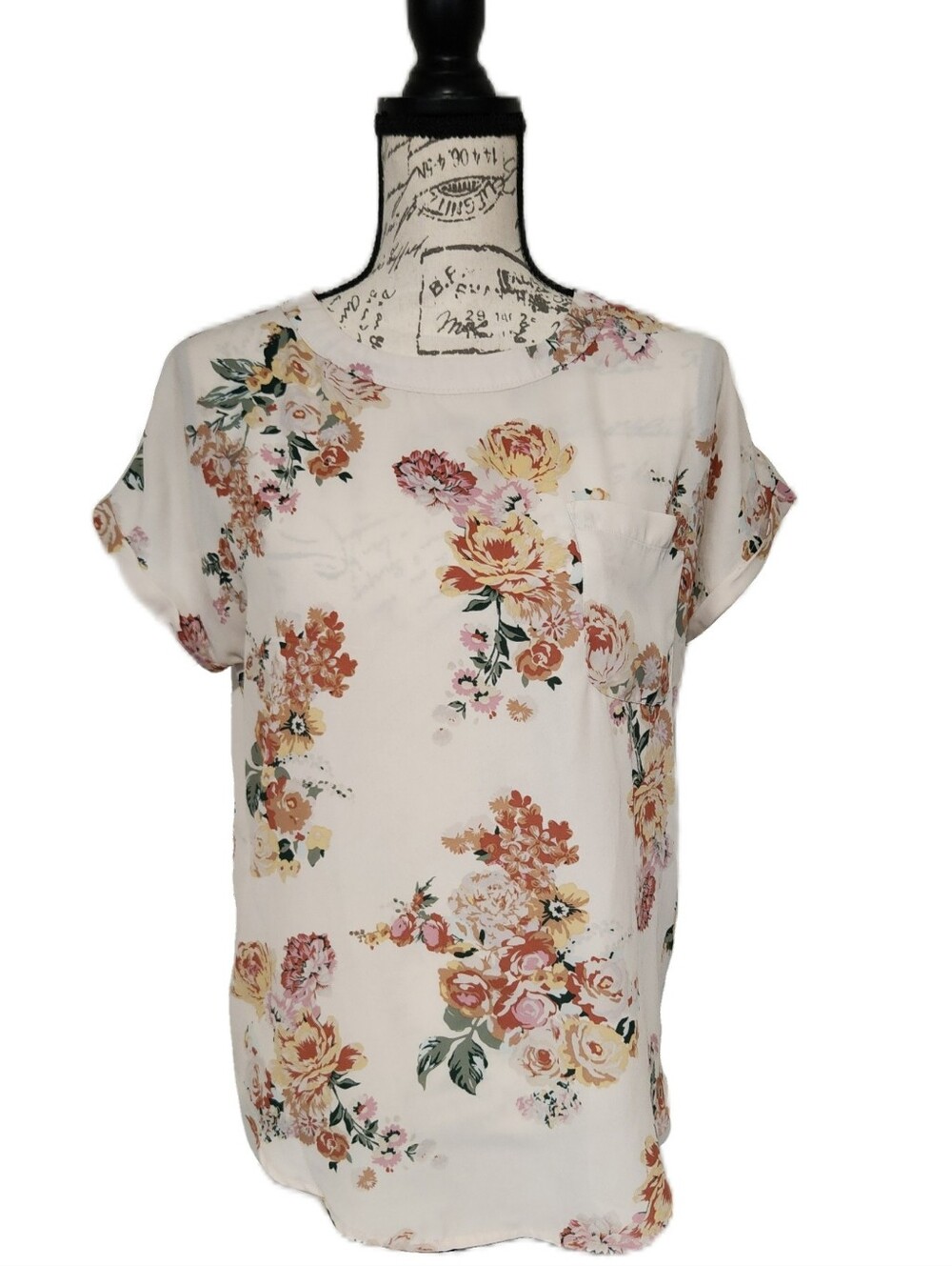 Buffalo David Bitton Off-White And Pink Floral Short-Sleeve Blouse Size XS